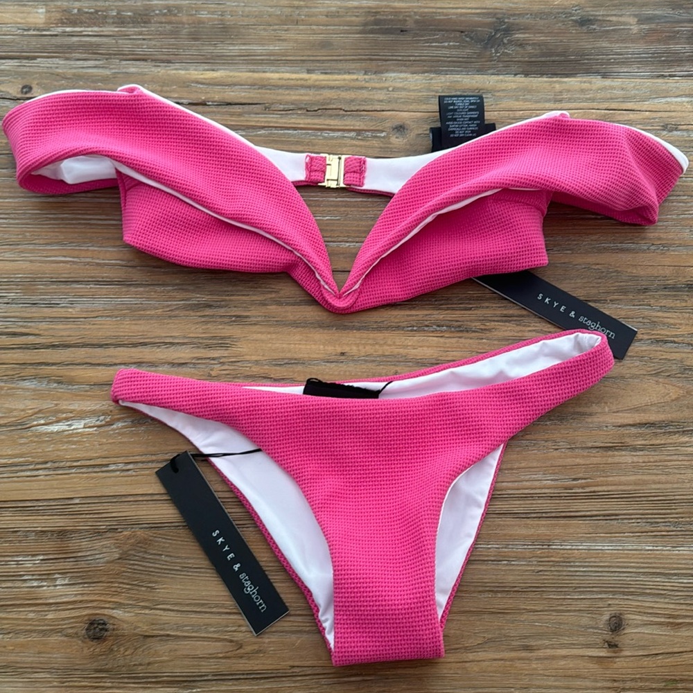 Skye and Staghorn pink off shoulder bikini